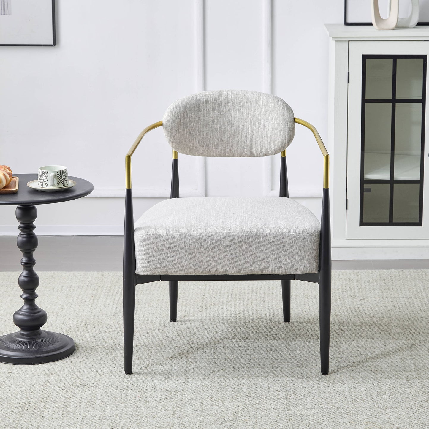Upholstered Accent Armchair With Tapered Legs - Beige / Black / Gold