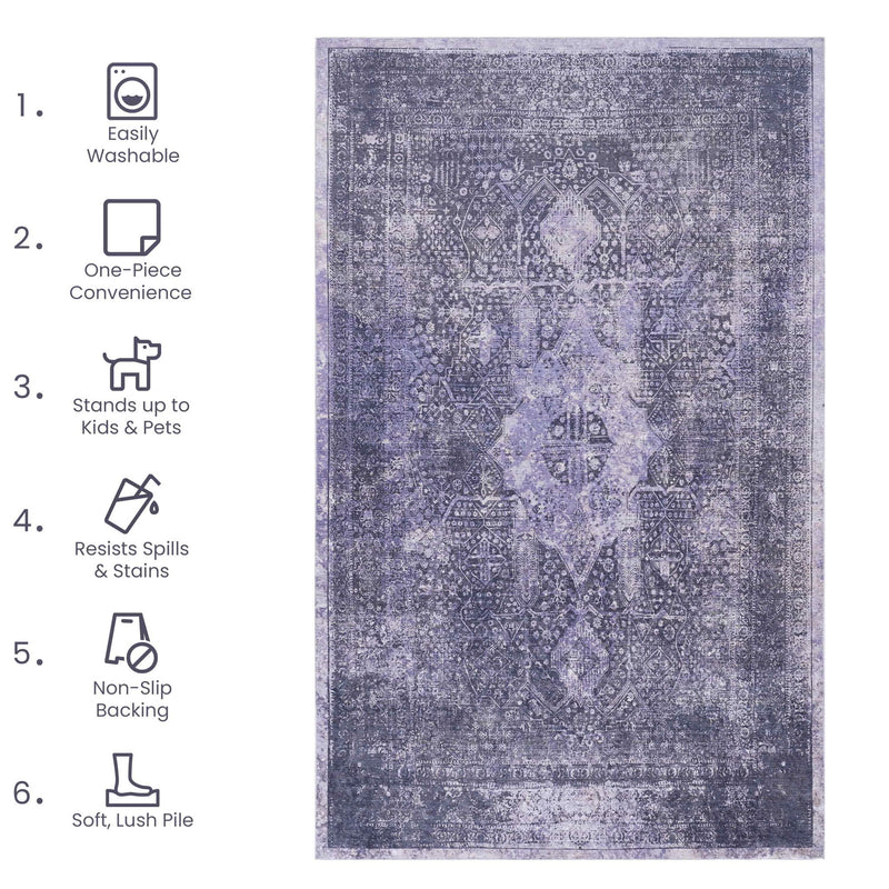 Maval - 8' X 10' Washable Area Rug - Anthracite