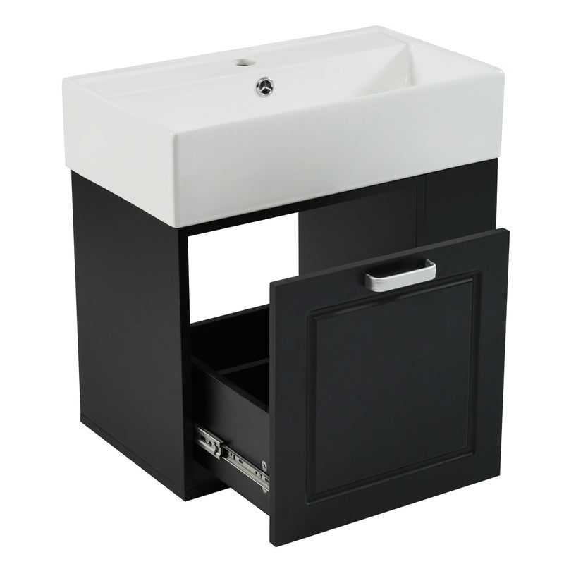 Modern Wall Mounted Bathroom Vanity With Sink, Soft Close Drawer, Adjustable Shelf, Toilet Paper Holder