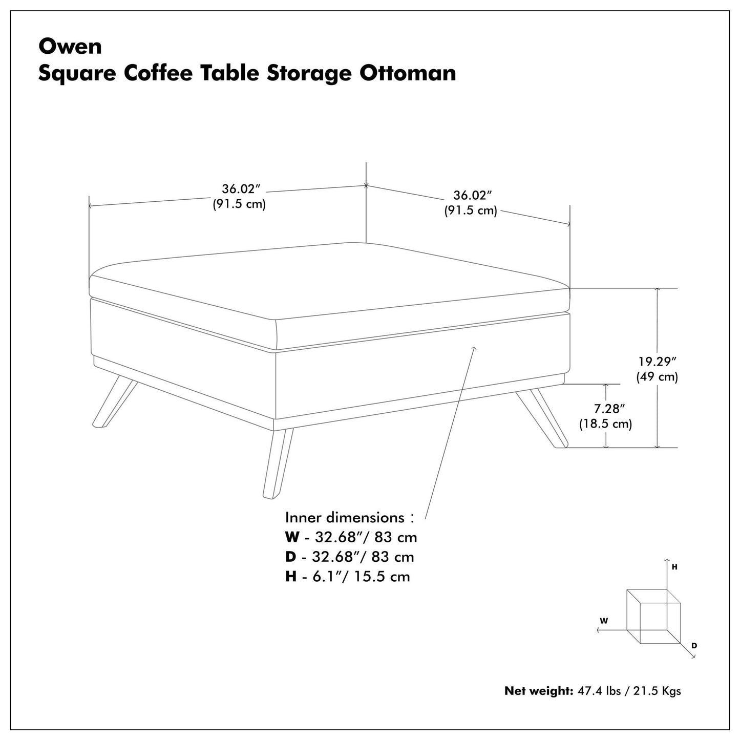 Owen - Square Coffee Table Storage Ottoman - Slate Gray
