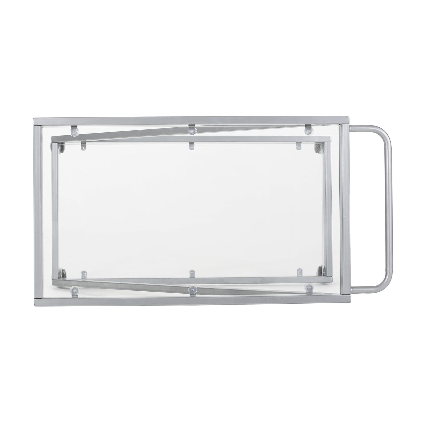 Modern Z Shaped Bar Cart With Tempered Glass Shelves - Silver