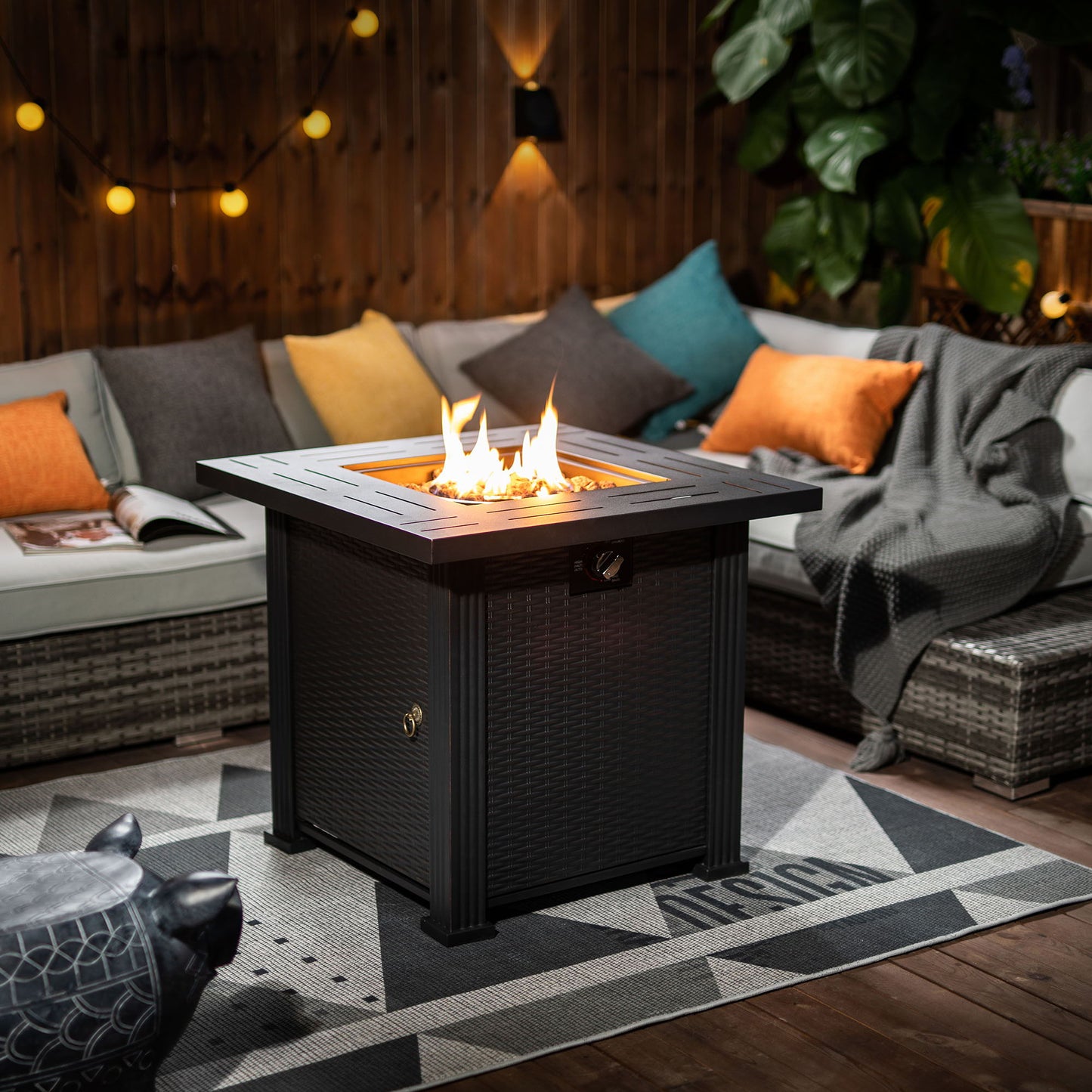 Square Fire Pit Table - Brown