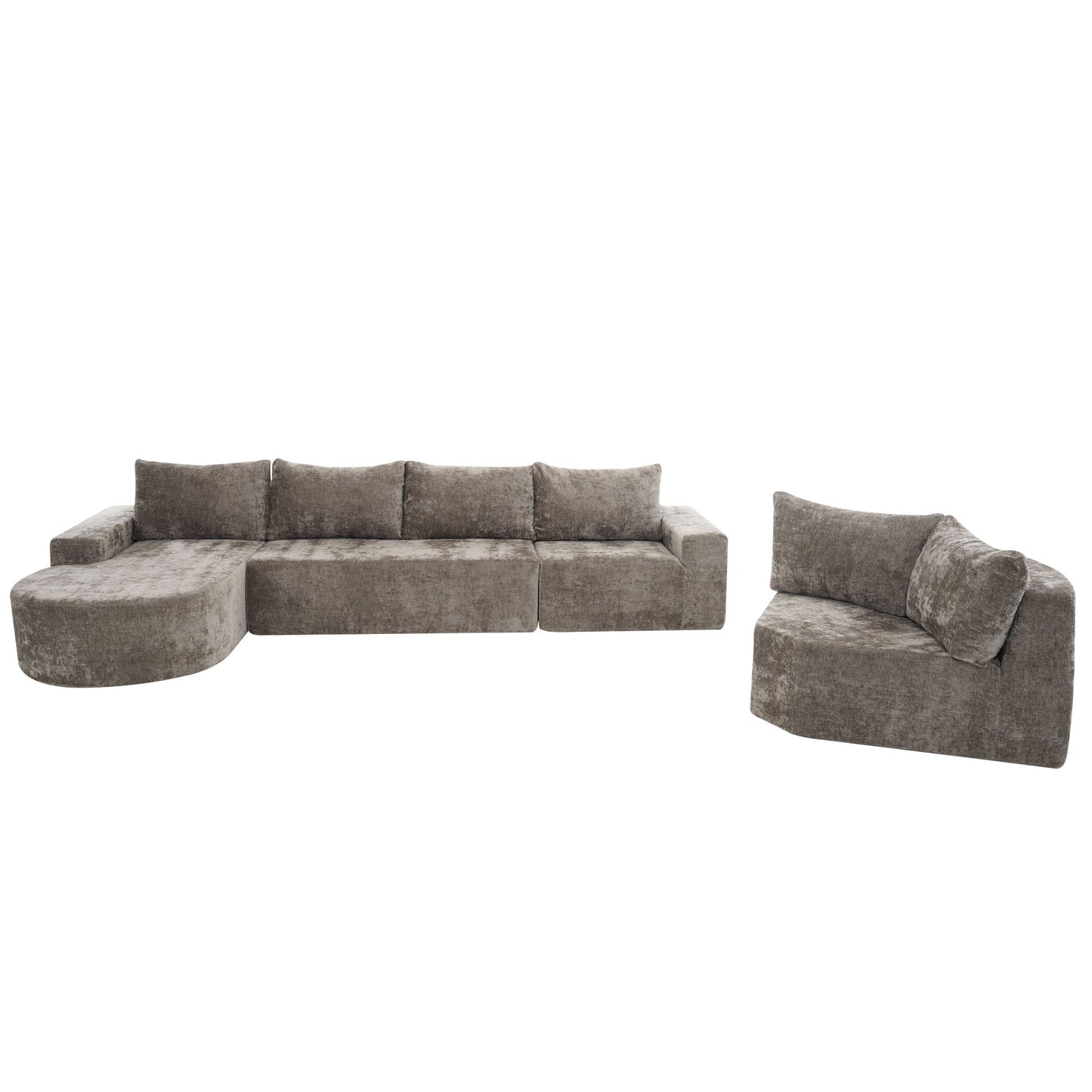 Modular Cloud Sectional Sofa Set, U-Shaped Upholstered Couch With Deep Seat