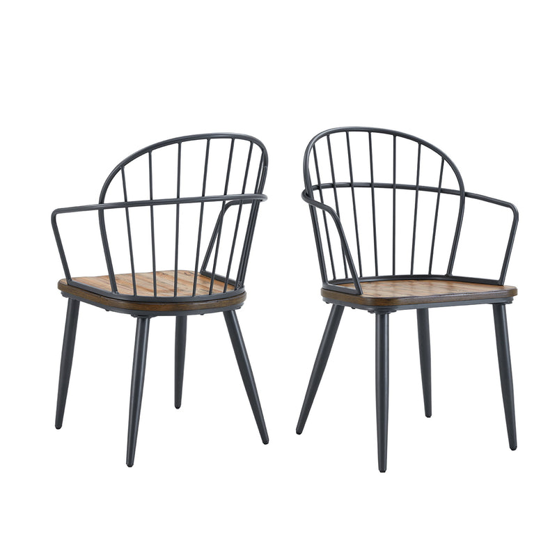 Silla de comedor industrial con patas de metal y abedul (Juego de 2) - Negro / Natural