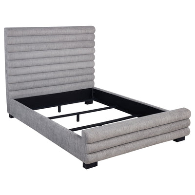 Queen Bed With Textured, And Tufted Headboard - Gray