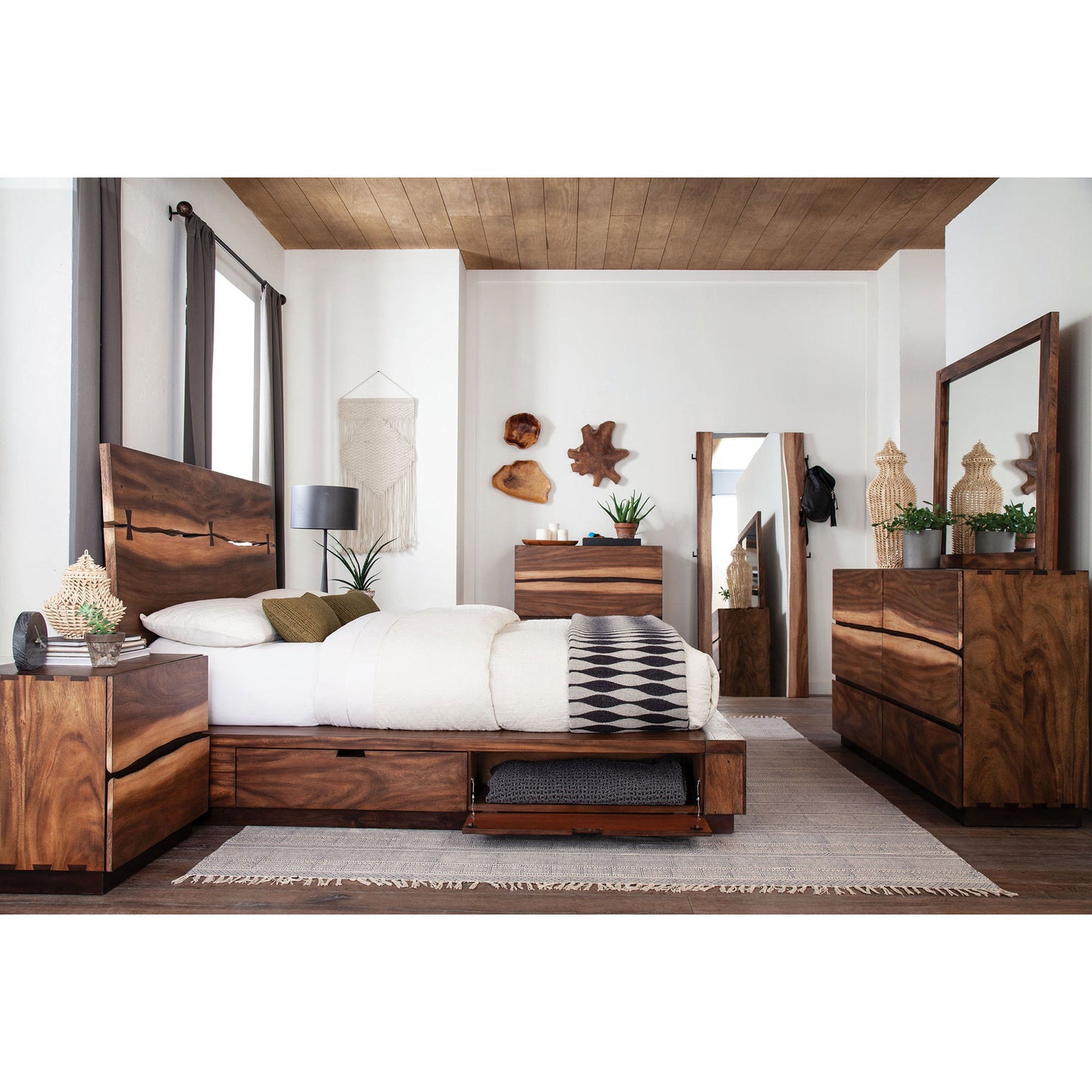 Tolt River - Queen 4 Piece Storage Bedroom Set - Walnut Brown