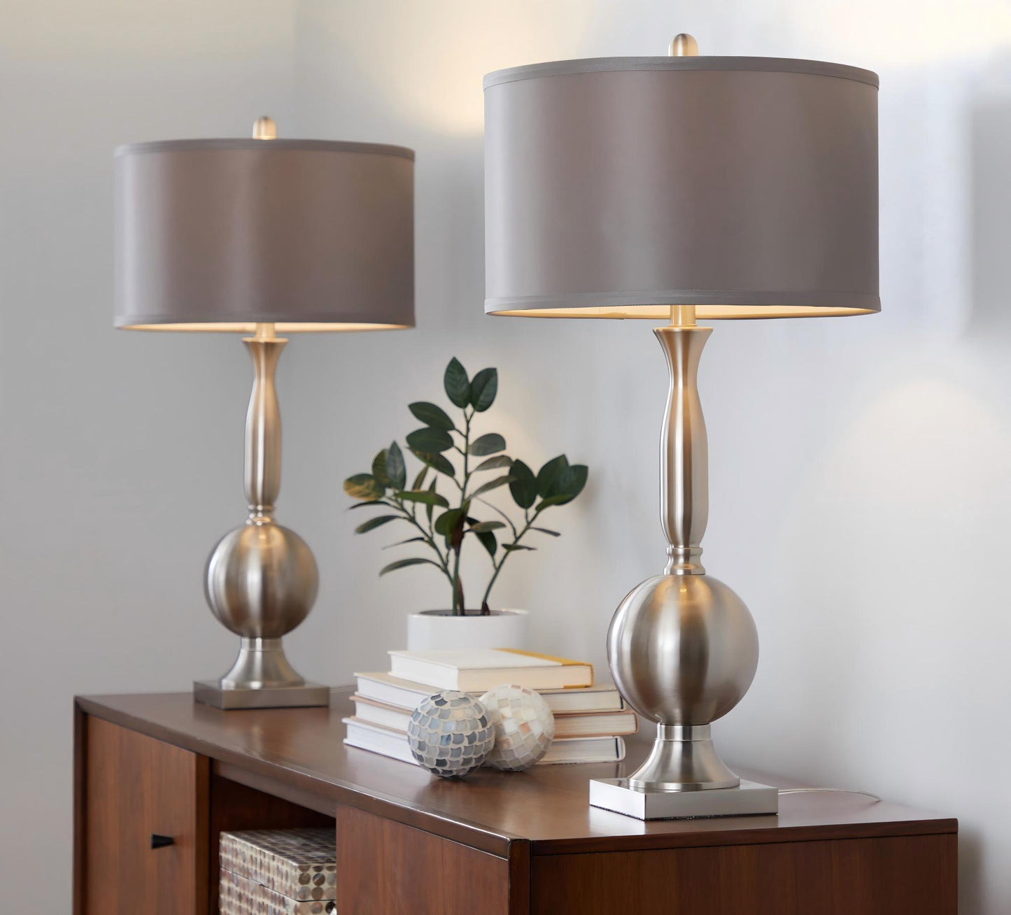 Joan - Contemporary Table Lamp (Set of 2) - Nickel / Gray Satin
