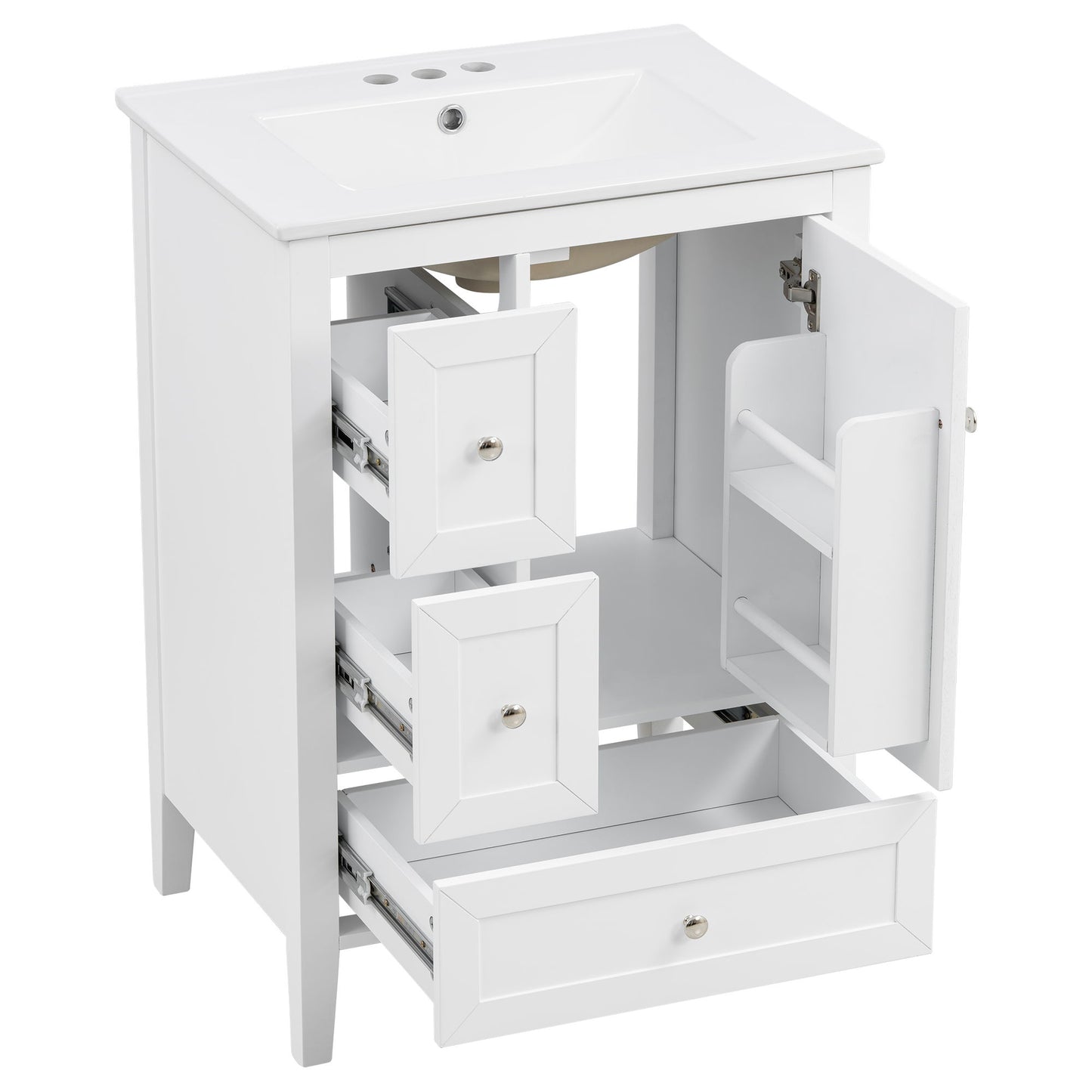 Modern Bathroom Vanity With Sink, Soft Close Drawers & Door, Storage Rack