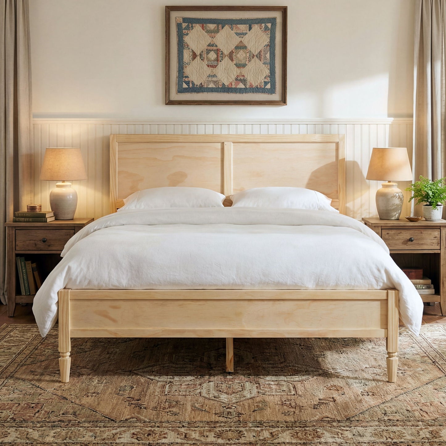 Classic Platform Bed Frame With Panel Headboard