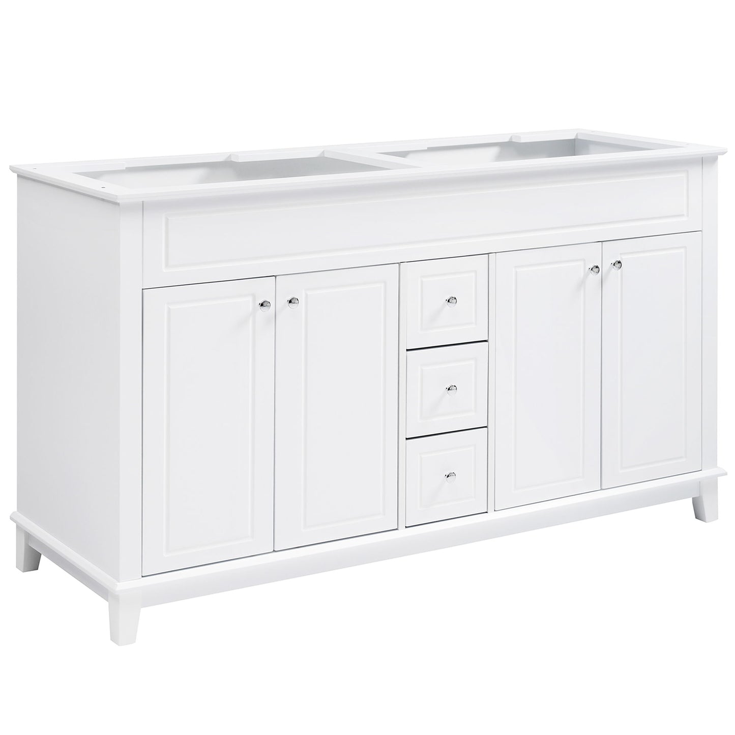 Bathroom Vanity Cabinet Only, 3 Drawers & 4 Doors & Double Layer Shelves - White