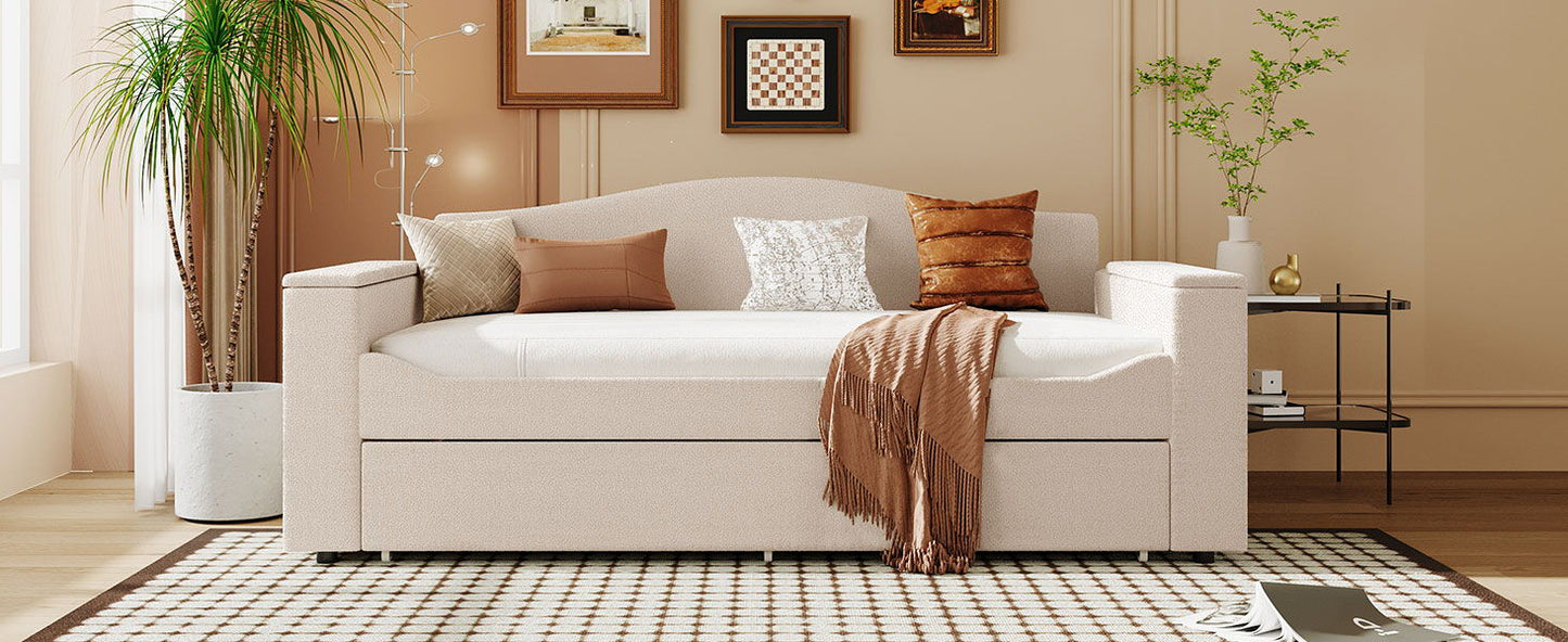 Upholstered Daybed With Storage Armrests, Trundle And Latest Integrated tooth Audio System