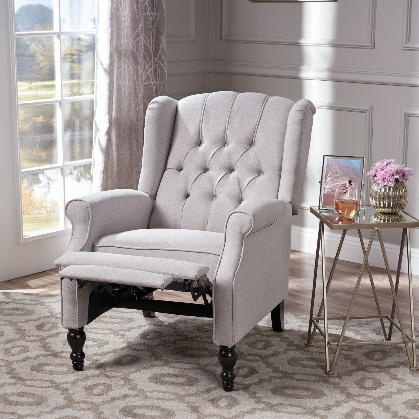 Armchair Recliner With Pushback Mechanism And Wingback Design