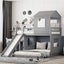 Loft Bunk Bed With Playhouse, Farmhouse, Ladder, Slide And Guardrails