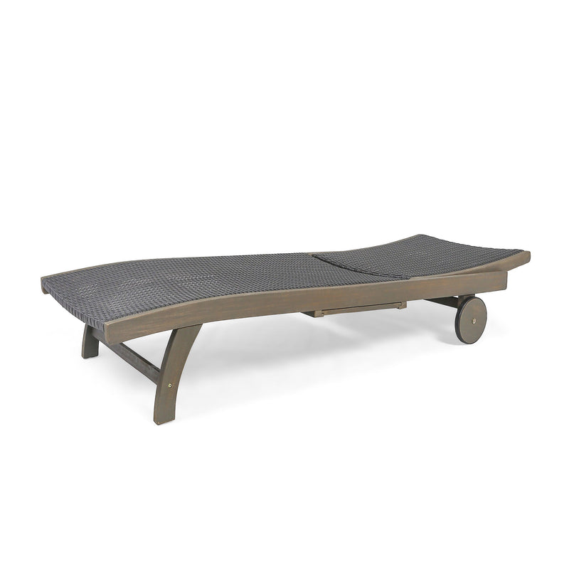 Outdoor Chaise Lounge With Pull Out Tray And Wicker Seat - Gray