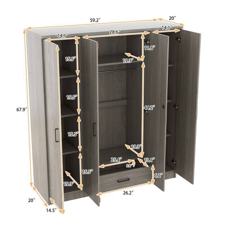 4 Door Wardrobe With 1 Drawer