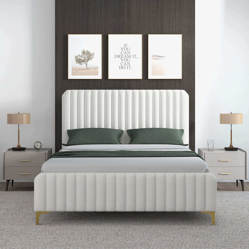 Valery - Queen Size Platform Bed - Cream