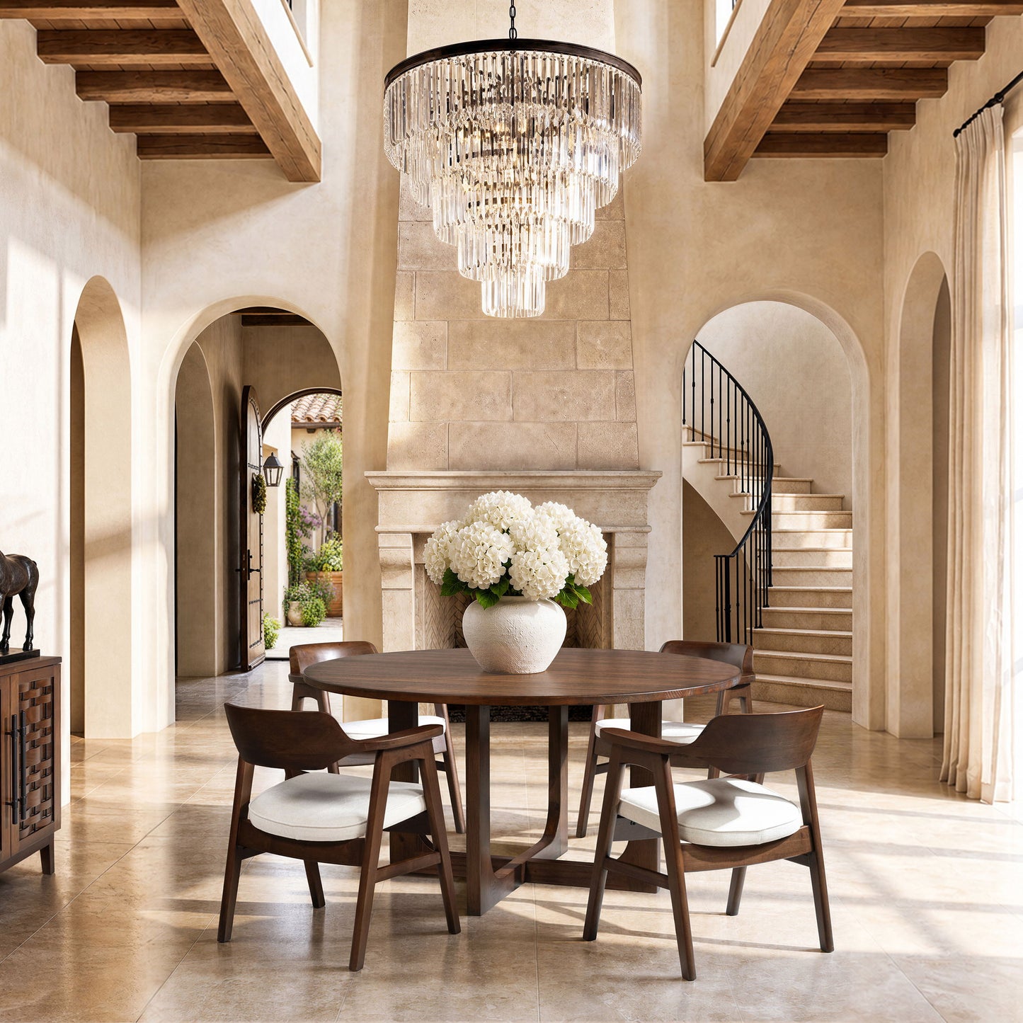 Hayes - Curved Dining Arm Chair - Light Beige