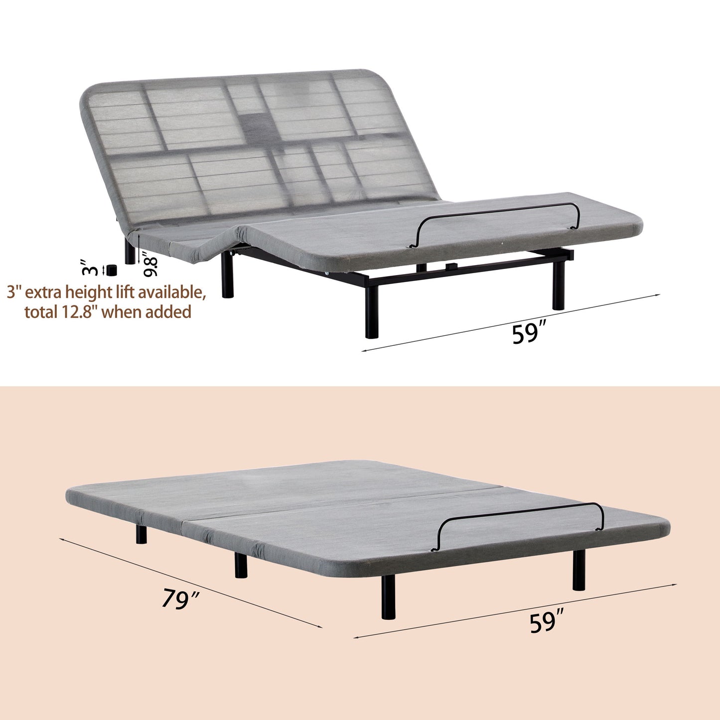 Caron 4.0 - Queen Size Adjustable Bed Frame With Wireless Remote Control, Head And Foot Incline, Massage Function - Black / Gray