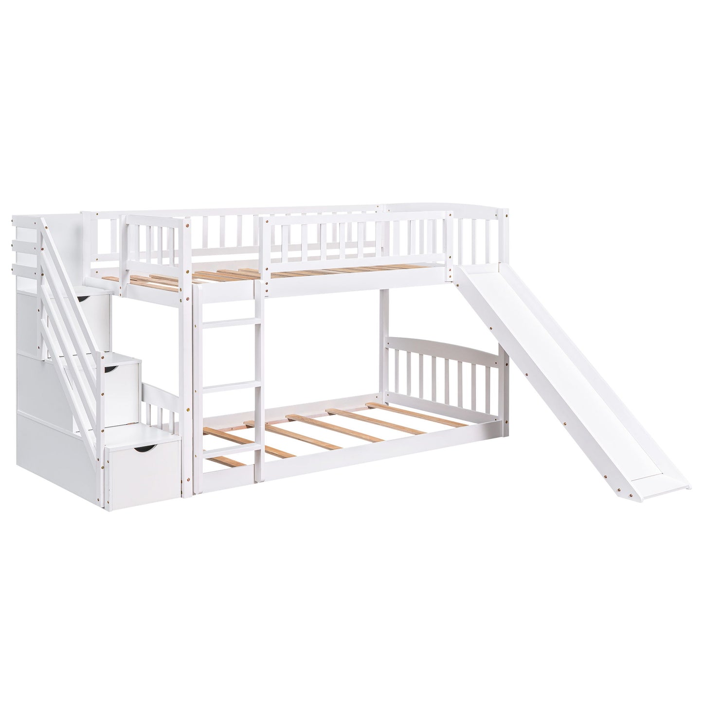 Twin Over Twin Stairway Bunk Bed With Two Drawers And Slide