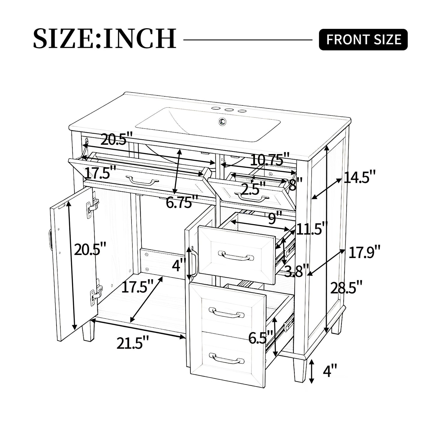 Bathroom Vanity With Sink, Soft Close Doors & Drawers - Wood