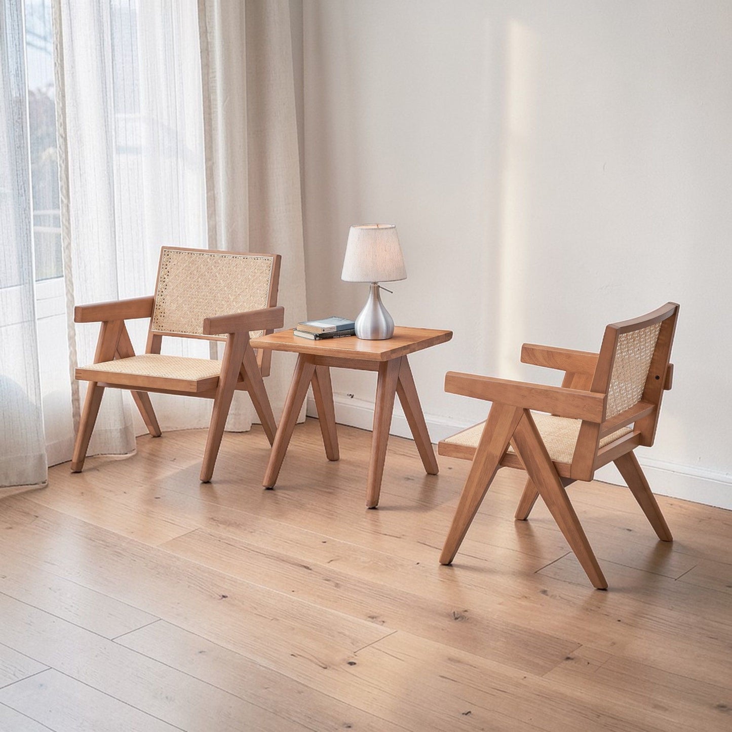 3 Piece Accent Chair Set And Matching End Table For Living Room - Natural