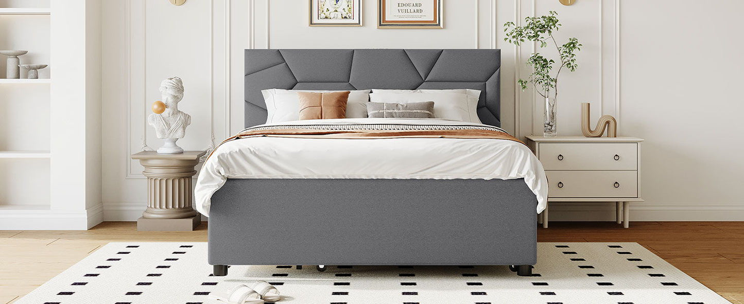 Upholstered Platform Bed With Brick Pattern Headboard And Twin Long Size Trundle