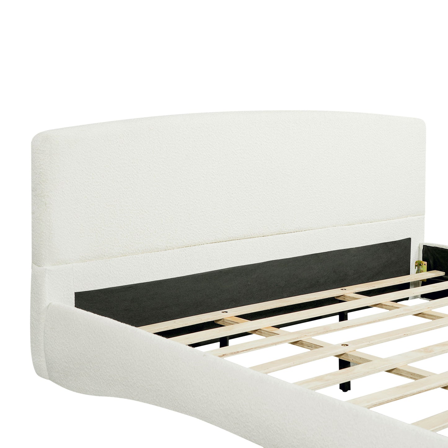 King Curved Upholstered Bed With Smart Ambient Lighting - Cream