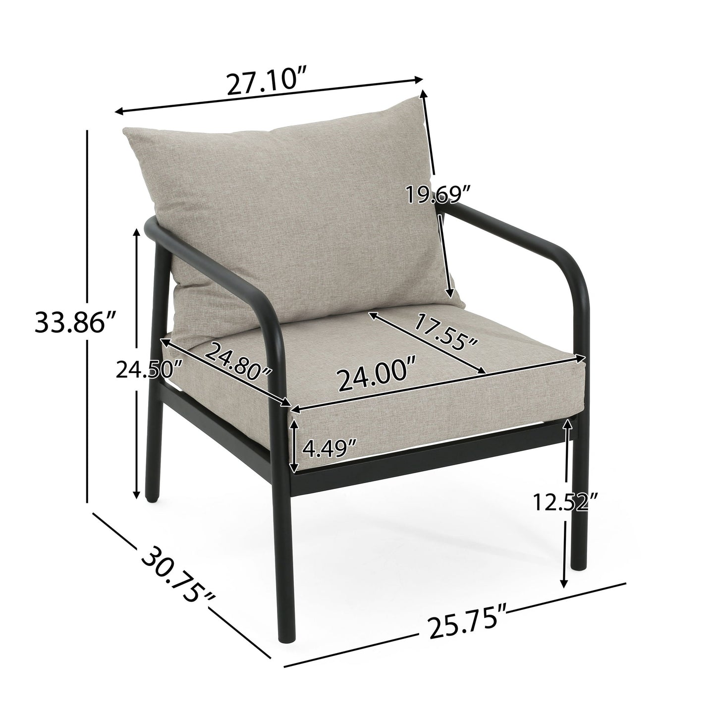 Leora - Modern Minimalist Round Tube Sofa Chair With Cushions - Beige / Black