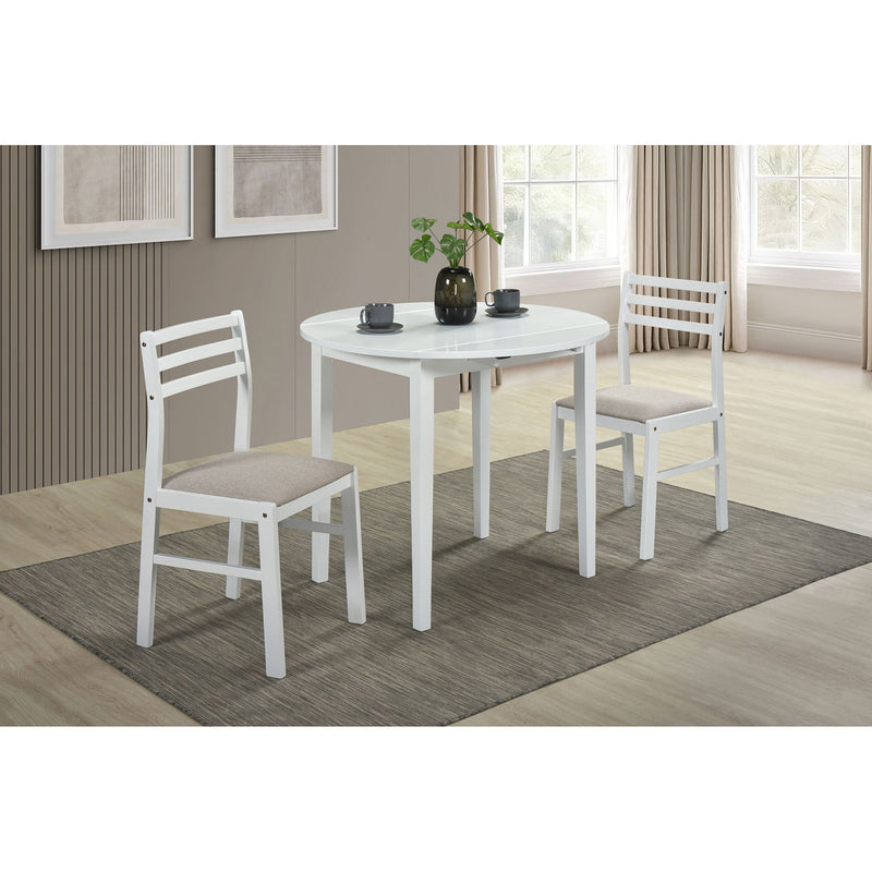 Cliff - 3 Piece Round Drop Leaf Dining Table Set With Ladderback Chairs - White