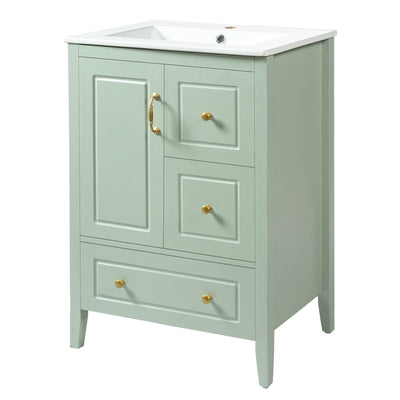 Retro Bathroom Vanity With Sink, Soft Closing Cabinet & Drawers