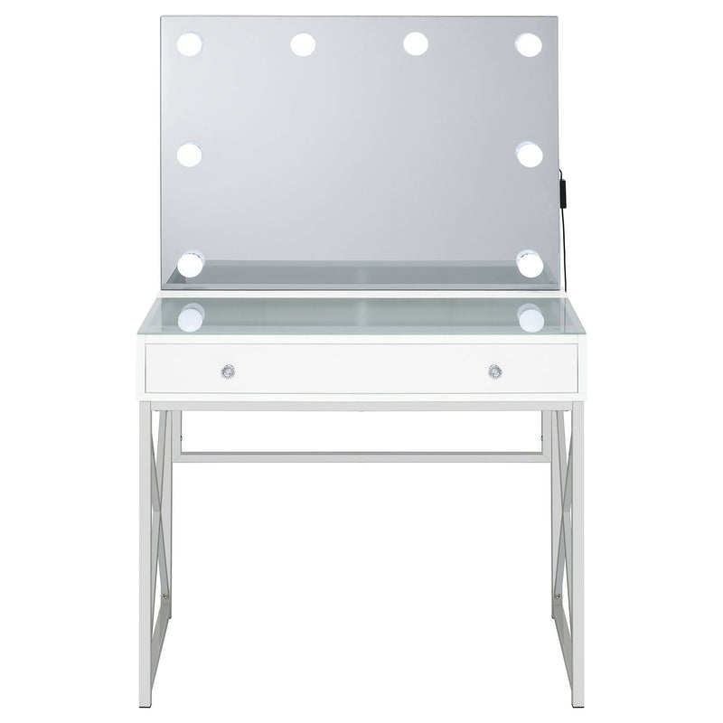 Hamlin - Makeup Vanity Table With Lighted Mirror And Padded Stool - White