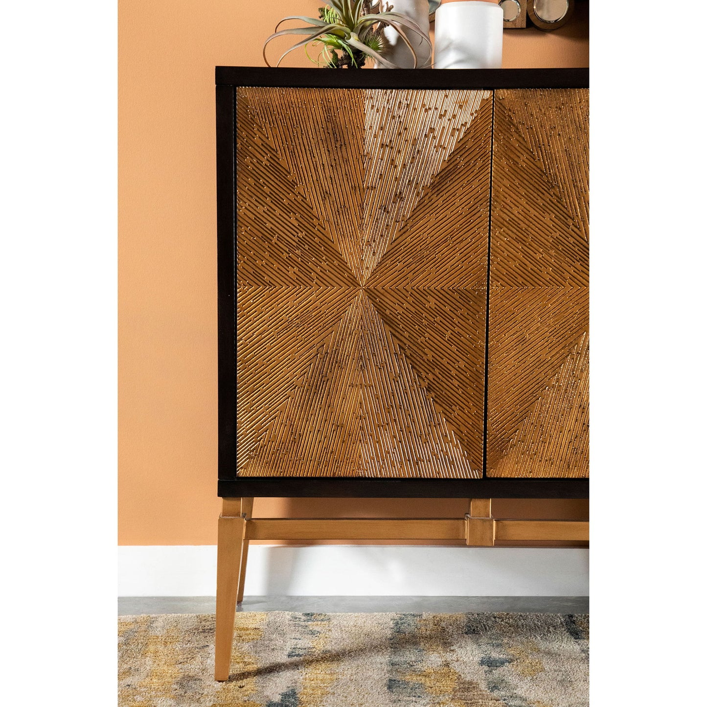 Capri - 4 Door Accent Cabinet - Brown / Gold