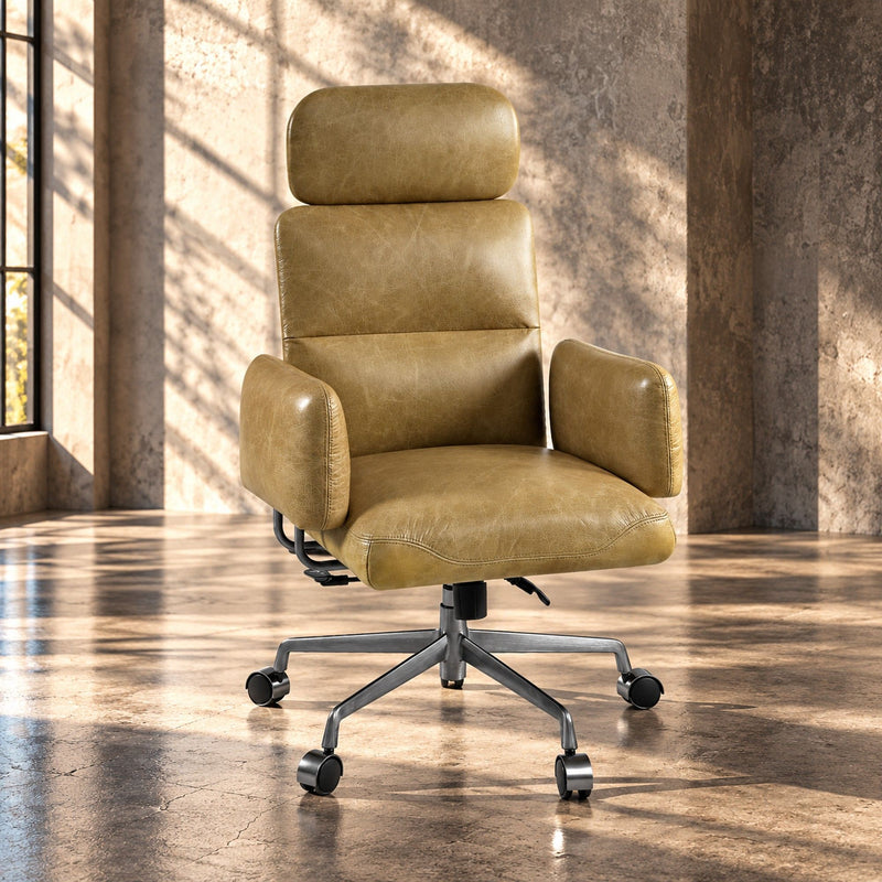 Davu Vintage Top Grain Leather & Iron Swivel Office Chair