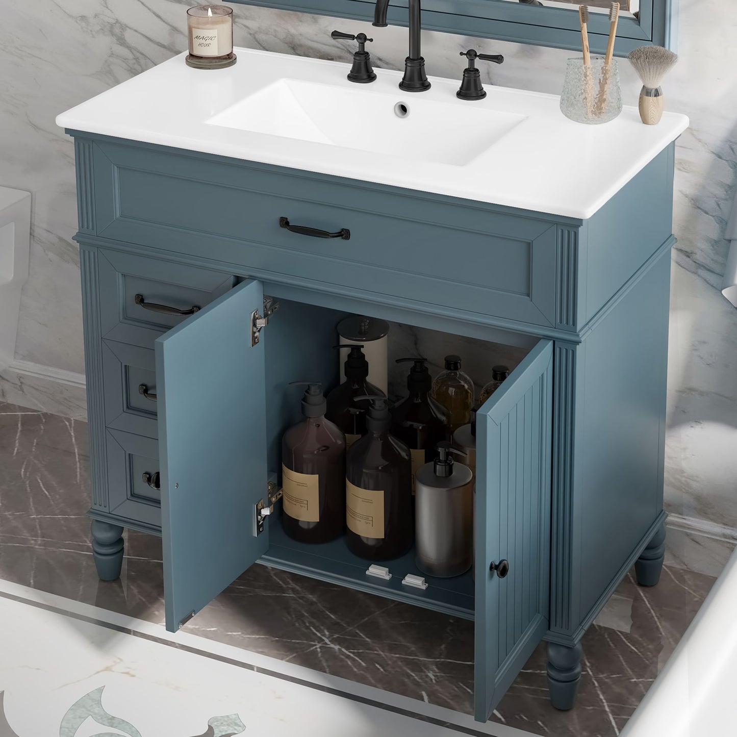 Bathroom Vanity With Sink, 2 Doors 2 Drawers, Freestanding Design