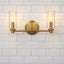 Regal - Double Light Vanity With Clear Ribbed Satin - Antique Brass / Clear
