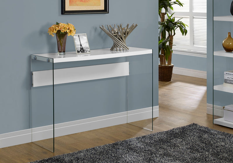 Accent Console Table For Entryway, Glossy Contemporary & Modern - White