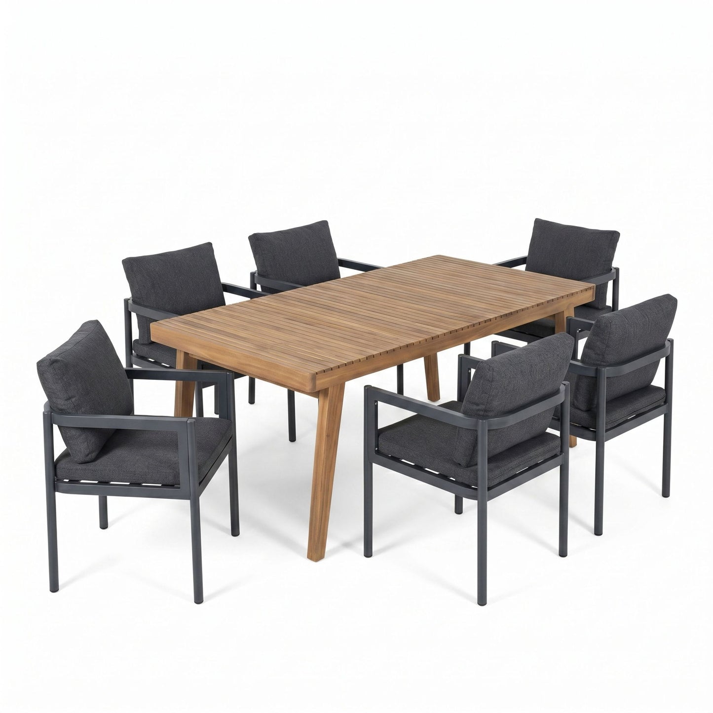 7 Piece Outdoor Patio Dining Set With Table & Chairs With Cushions - Brown / Gray