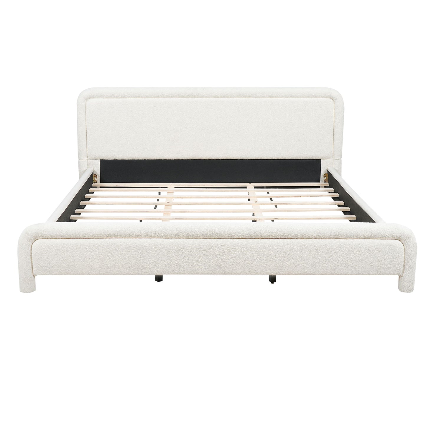 Upholstered Platform Bed Frame With Curved Headboard, Wood Slats Support