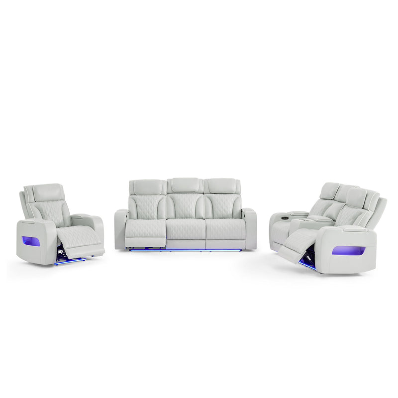 Julian - Power Console Reclining Loveseat, LED & Speaker - Silver