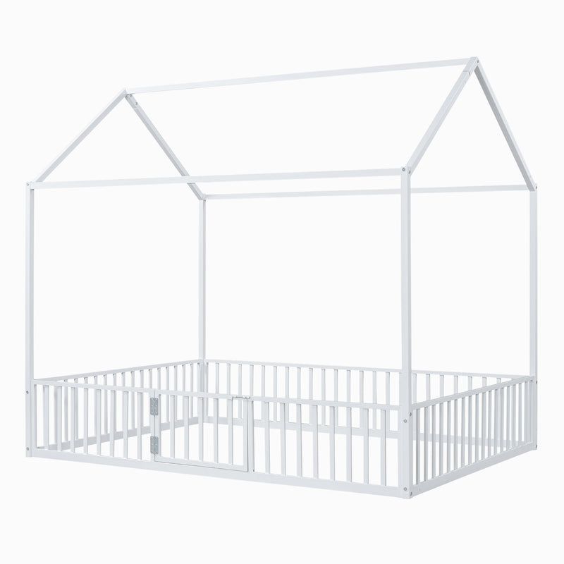 Metal House Bed With Fence And Door