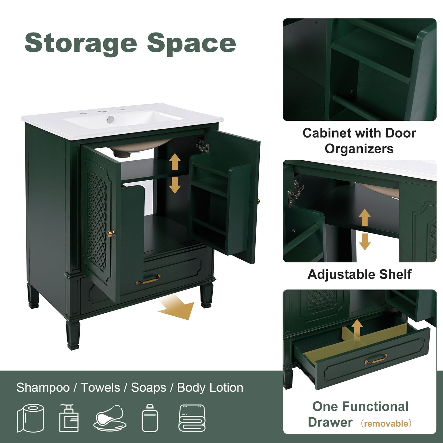 Bathroom Vanity With Sink, Soft Closing Door, Multi Functional Storage