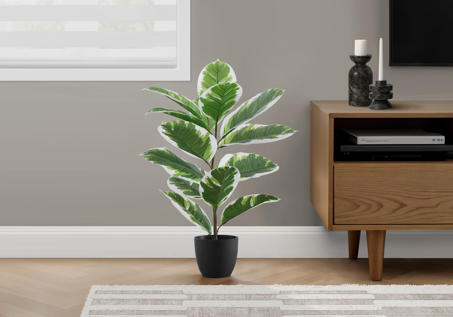 27" Tall, Artificial Plant, Rubber, Indoor, Faux, Fake, Table, Greenery, Potted, Real Touch, Decorative - Green / Black