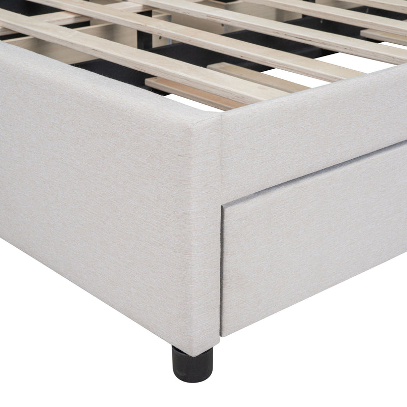 Upholstered Platform Bed With Drawers, Classic Headboard Design