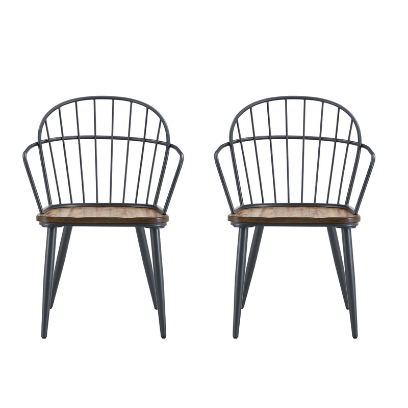Silla de comedor industrial con patas de metal y abedul (Juego de 2) - Negro / Natural