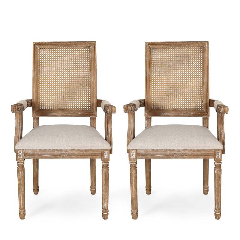 Elegant French Country Style Dining Chair With Cane Backrest