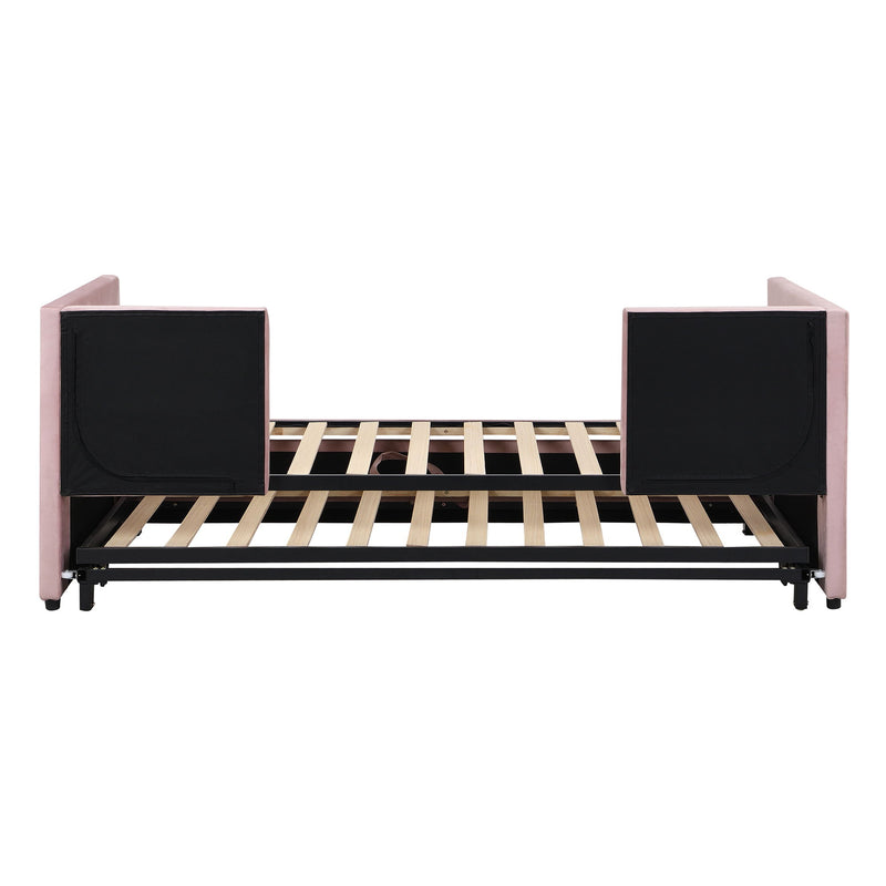 Twin Size Upholstered Daybed With Pop Up Trundle - Pink