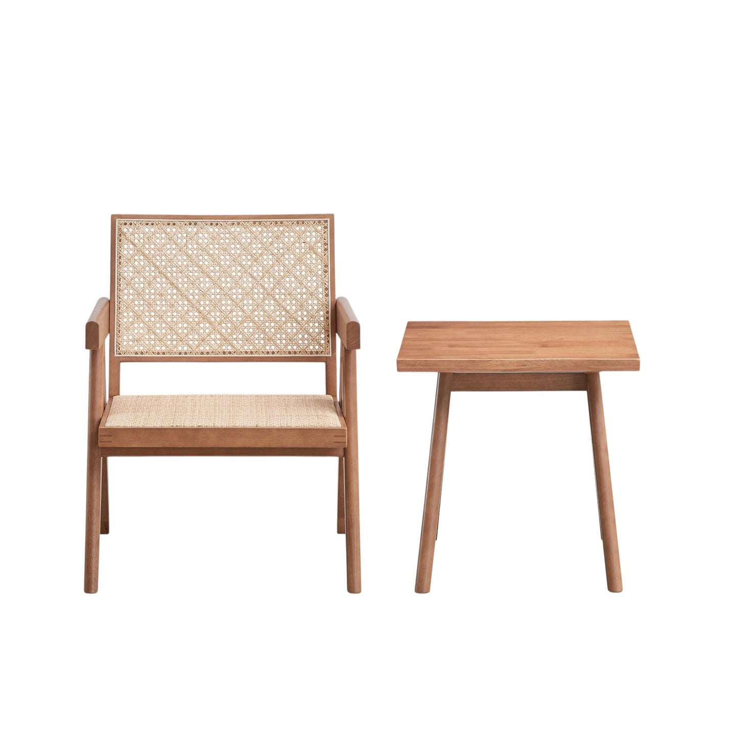 Armchair And Matching Square End Table, 2 Piece Living Room Set - Natural
