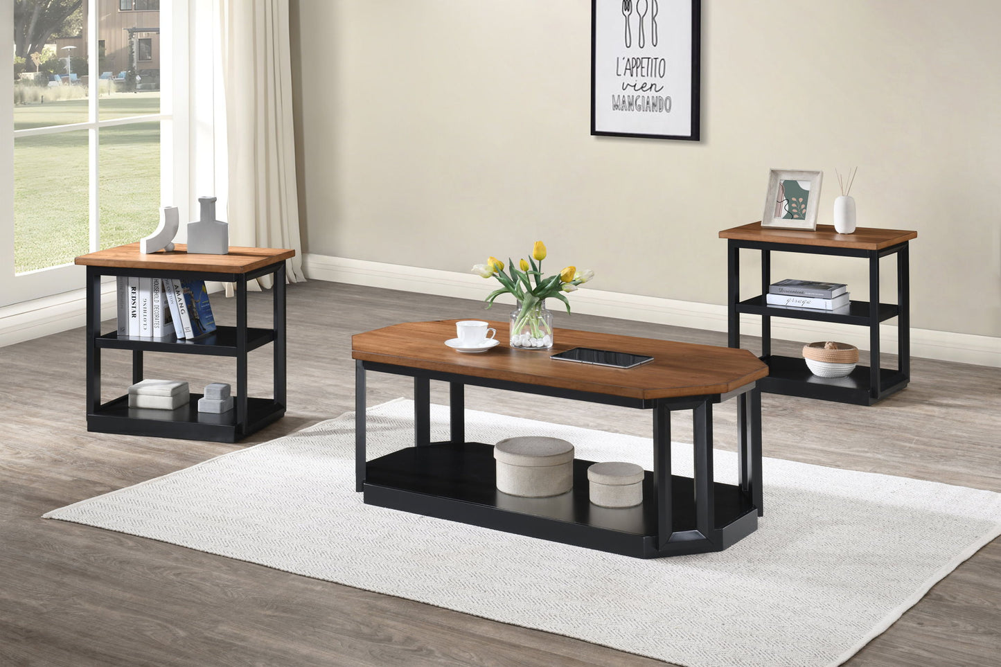 Decker - 3 Piece Occasional Set (1 Coffee & 2 End Tables) - Brown / Black