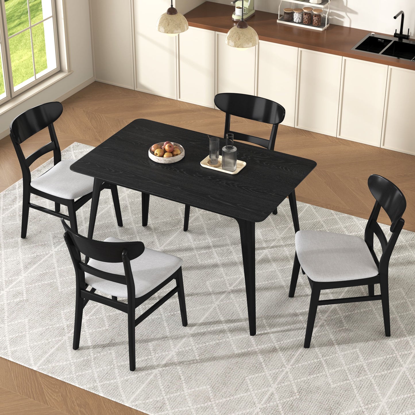 5 Piece Dining Set With 1 Table And 4 Upholstered Chairs - Black / Light Gray