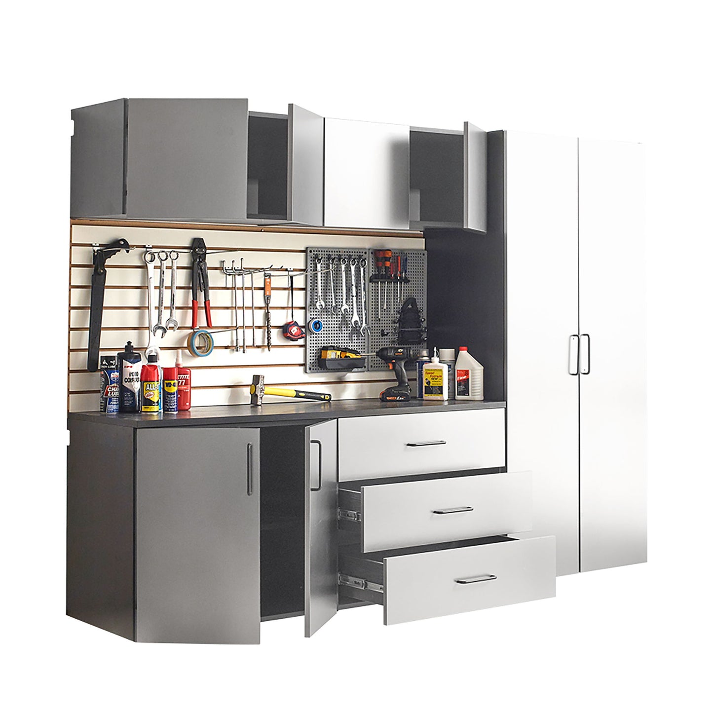 Astro Series - Garage Cabinet Set B With Soft Closing Drawers - Metallic Gray